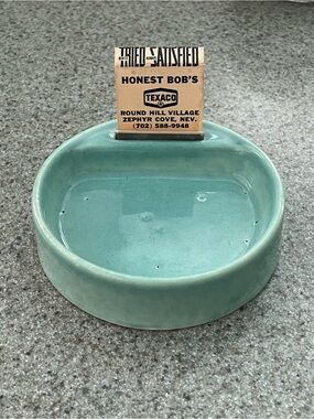 Vintage Seafoam Green Ceramic Ashtray with Las Vegas Showgirl Matchbook